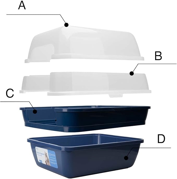 Petfamily Cat Litter Box, Large Foldable Jumbo Hooded Cat Litter Box with Transparent Lid (Navy Blue)