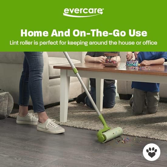 Evercare Pet Mega Lint Roller Value Pack with Two 50-Sheet Refills - Includes Refillable Lint Roller, Adhesive Sheets, Versatile Cleaning Uses, Home and On-The-Go Use, Extendable Handle