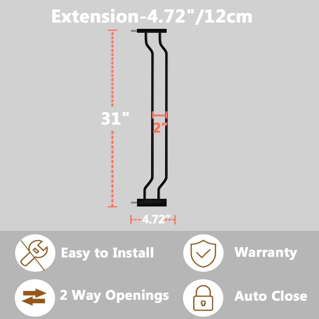Fairy Baby Safety Gate 4.72 inch Extension for Walk Through Baby Gate Auto Close Child Safety Gates Extension Black