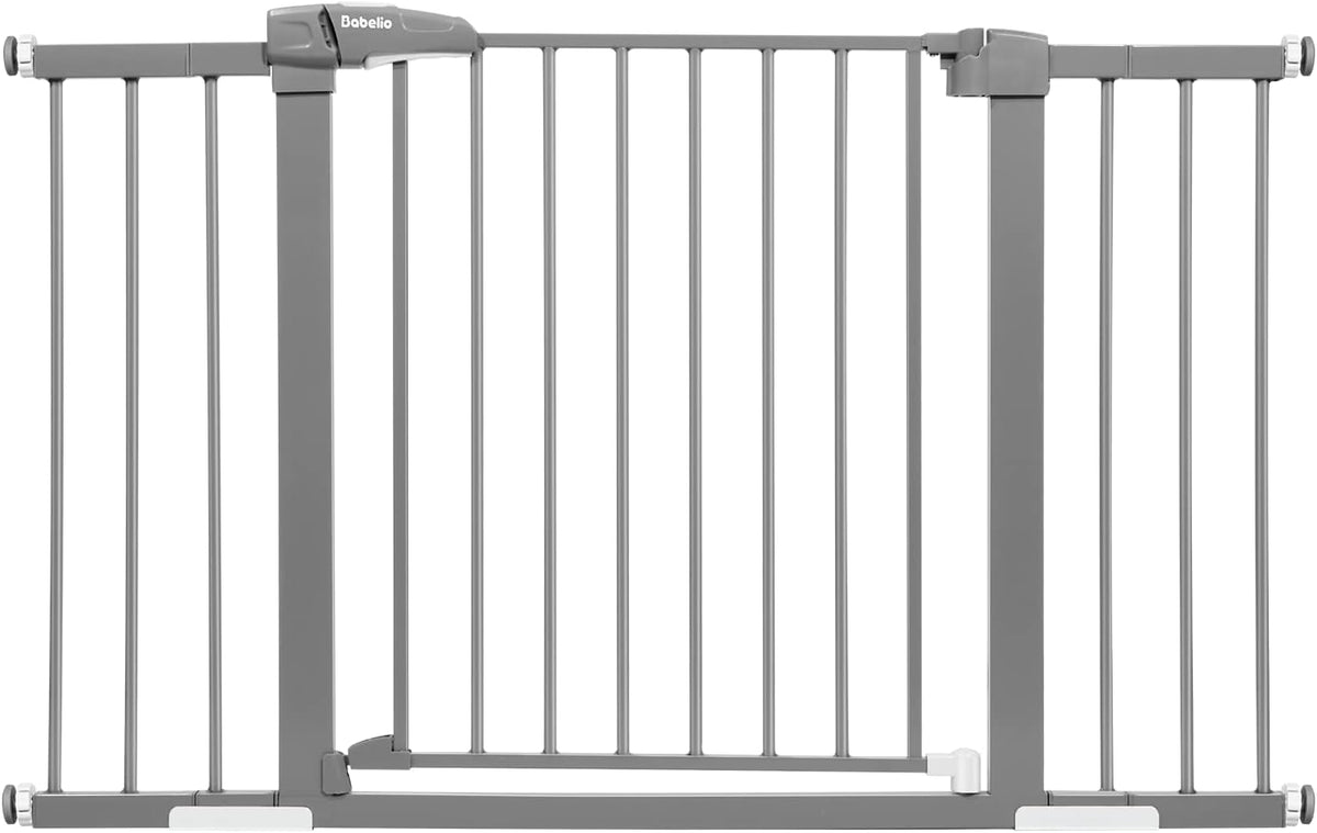 Babelio Metal Baby/Pet Gate, 29-48'' Auto Close Easy Install, Extra Wide Walk Thru for Child Safety, Pressure Mounted Dog Door for Doorways & Stairs, with Y Spindle Rods, Grey