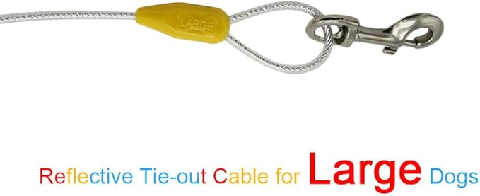 Petest 15ft Reflective Tie-Out Cable for Large Dogs Up to 90 Pounds