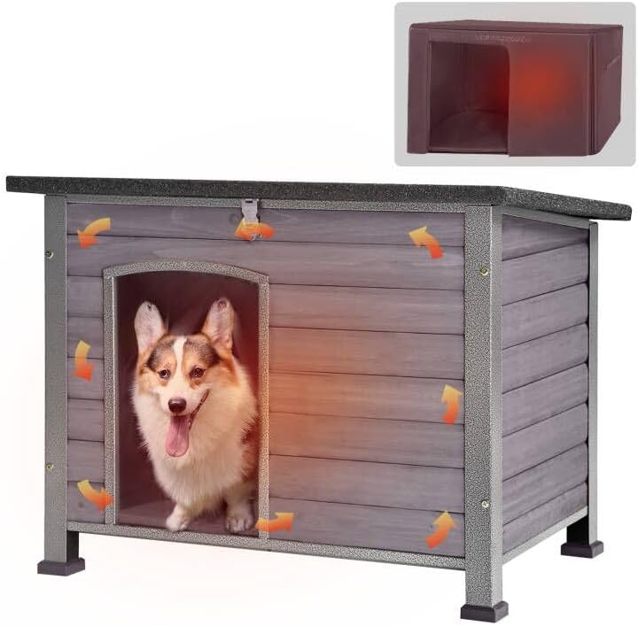 GUTINNEEN Dog House Insulated Outdoor Dog Kennel with Liner for Winter