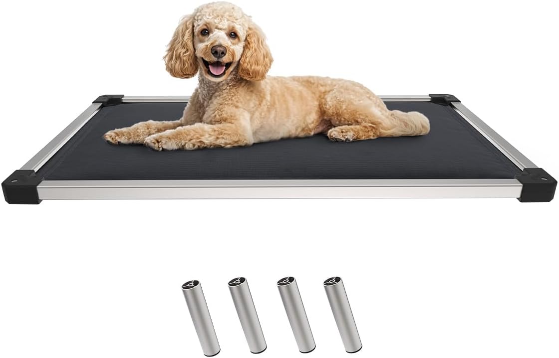FXW TitanNest Chew-Proof Elevated Dog Bed, Raised Cot for Indoor/Outdoor/Camping Use, Durable & Washable Padded Pet Bed for Small Dogs, 35.0" L x 22.0" W x 4.5" H, Black