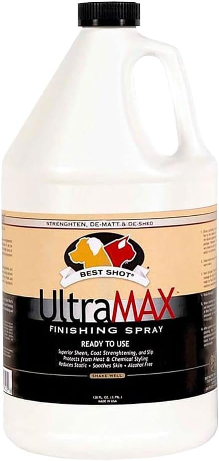 Best Shot UltraMAX Pro Finishing Spray, Ideal Detangler Spray for Pets, Hydrating and Soothing Pet Grooming Spray, for Dogs and Cats, 1.1 Gallon
