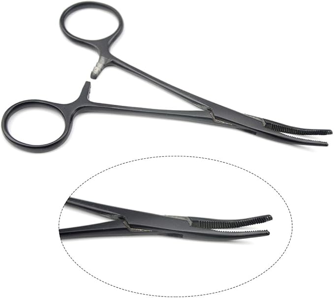 LILYS PET Pet Colourful Stainless Steel Hemostat Hemostatic Forcep,Pet Ear Hair Pull Forcep,Bend head and Straight head kit (Black, 12cm)