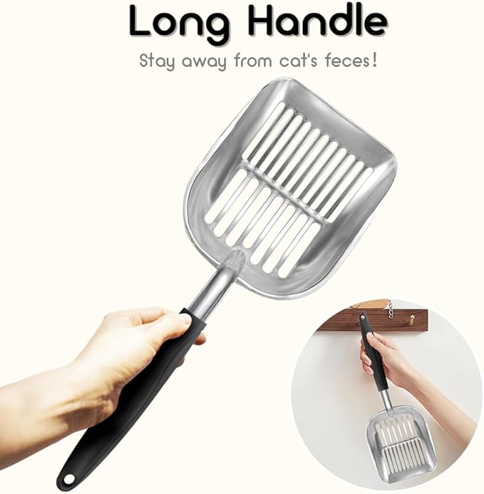 Cat Litter Scoop - Sturdy Mesh Scooper,Long Handle Cat Scooper,Aluminum Alloy Sifter Metal Scoop,Poop Sifting,Mesh shovel,Suitable for Cat Litter Box,Christmas GiftSuitable for Cat Litter Box