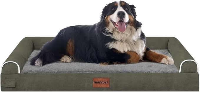 Large Dog Bed Orthopedic Washable: Jumbo Dog Bed Bolster Extra Large Dogs Egg Crate Foam Sofa Couch Waterproof Removable Cover - Dark Green