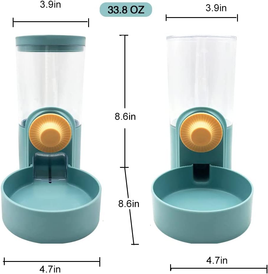Pet Hanging Automatic Feeders Drinking Bowls 40oz, Auto Gravity Pet Feeding Water Set, Cage Pet Feeding Bowls Dispenser for Cats Dogs Puppy, Rabbit Hamsters Chinchilla Hedgehog (Green-Water)