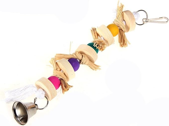 Hypeety Parrot Pet Bird Chew Bird Toys Parakeet Toys Wooden Straw with Bell Cage Swing Toys Bird Cage Hanging Accessory