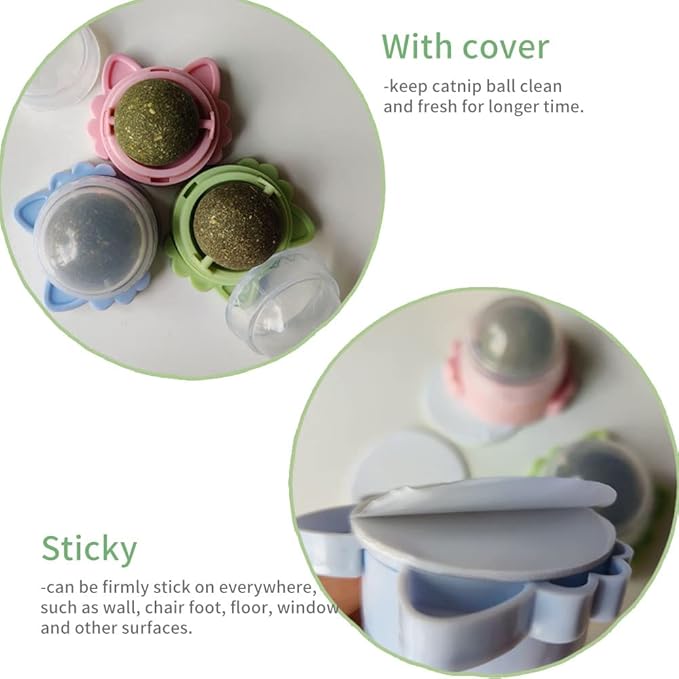 Oncpcare 3 Pack Rotatable Edible Catnip Balls for Cats Wall Cat Mints Ball Toys for Indoor Cats Cat Removal Hairball Toys Catnip Balls Treats for Kitten Kitty Playing Chewing