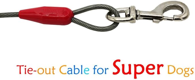 Petest 25ft Tie-Out Cable with Crimp Cover for Super Dogs Up to 250 Pounds