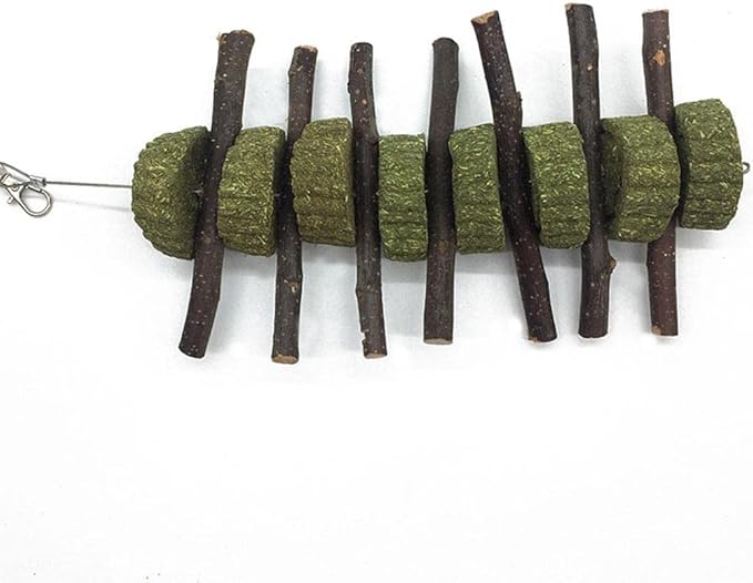 Bunny Chew Toys for Teeth, 2 PCS Organic Apple Wood Molar Sticks with Timothy Hay Circles for Bunny Chinchilla Guinea Pig Hamsters Holland Lop Prairie Dogs Squirrels, Improves Dental Health