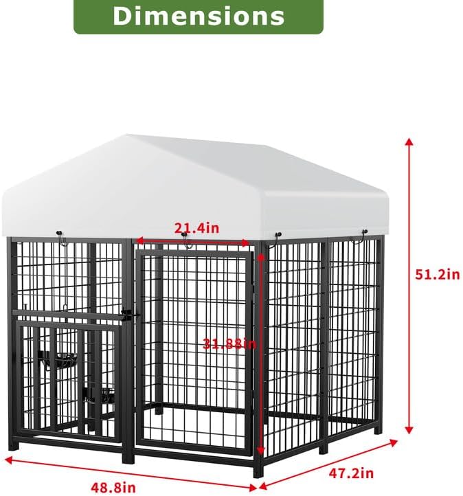 ROOMTEC Large Dog Kennel Outdoor Pet Pens Dogs Run Enclosure Animal Hutch Metal Coop Fence with Roof Cover (4'L x 4'W x 4.25'H)