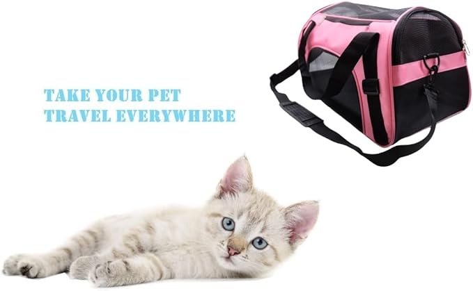 Cat Carrier,Soft-Sided Pet Travel Carrier for Cats,Dogs Puppy Comfort Portable Foldable Pet Bag Airline Approved (Medium-LightPink)
