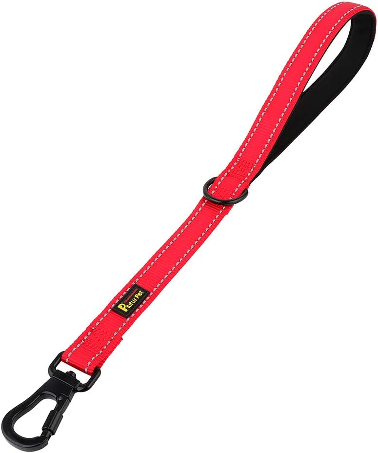 PLUTUS PET Short Training Dog Leash with Padded Handle for Medium Large Big Dogs,18 Inch Heavy Duty Strong Traffic Leash with Carabiner Clip for Climbing Walking or Guiding Blind（18”，Red