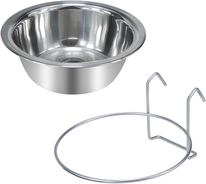 Wontee Pet Bowl Stainless Steel Hanging Food Water Bowls Bird Cage Feeder for Birds, Parrots, Small Sized Dogs and Cats (L)