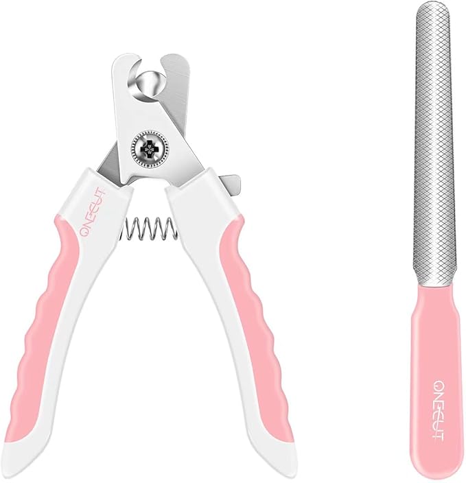OneCut 4.7" Small Dog & Cat Nail Clipper Stainless Steel Cat Claw Trimmers for Rabbits, Guinea Pigs, Birds, Puppies, Kittens and Small Animals Pet Nail Clipper for Professional and Home Use (Pink)