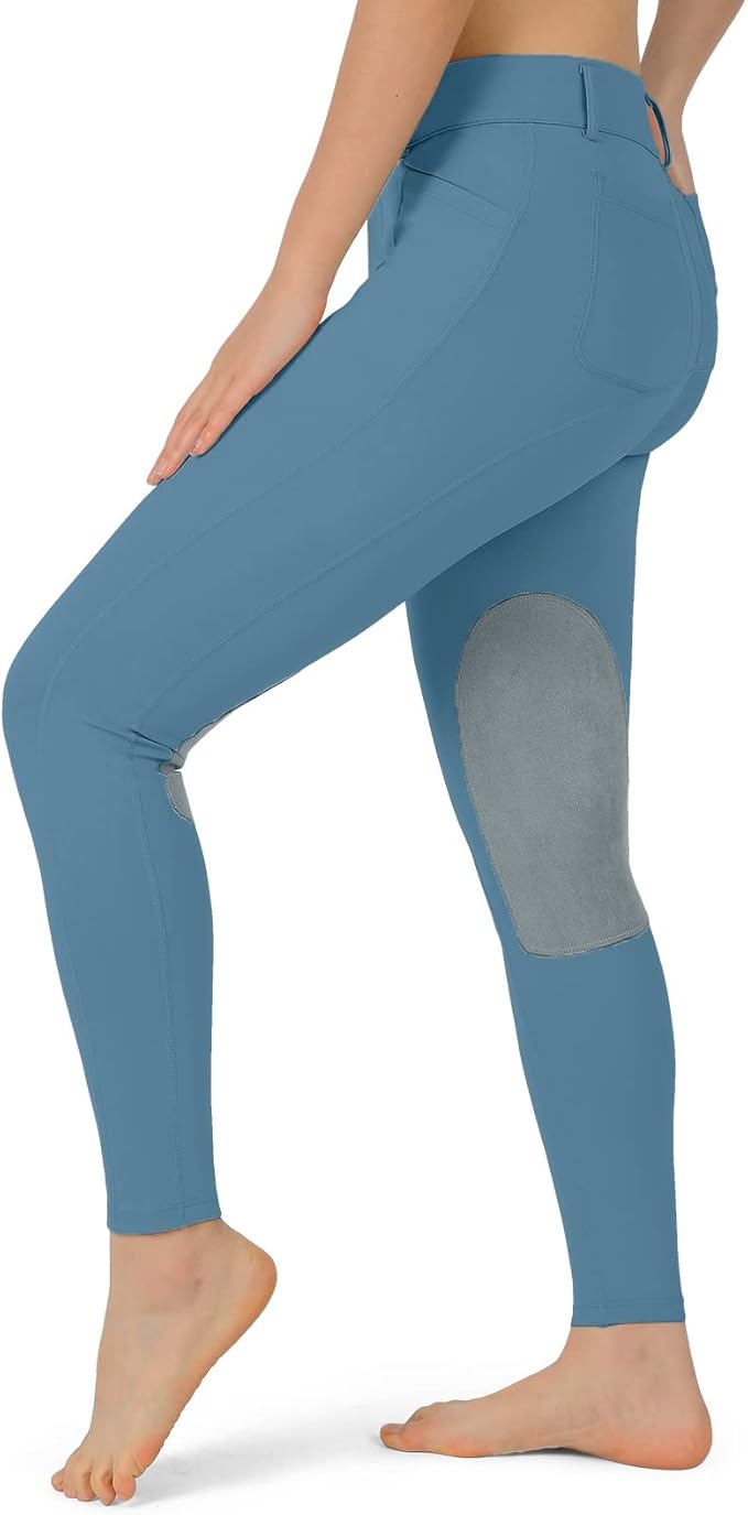 beroy Kids Horse Riding Knee-Patches Pants Girls Equestrian Front-Zip Breeches Legging with Pockets