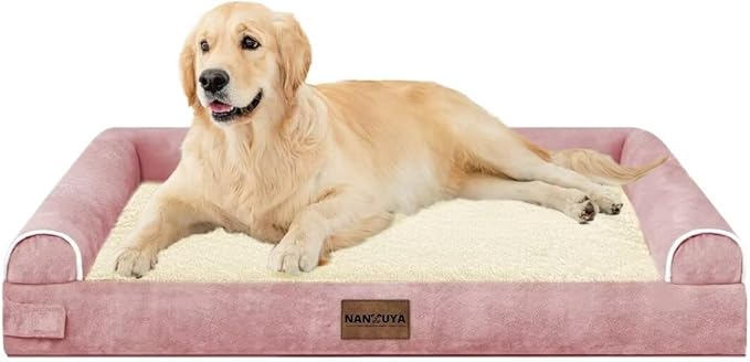 Large Dog Bed Orthopedic Washable: Beds Bolster XL Bed Big XLarge Dogs Memory Foam Sofa Couch Waterproof Removable Cover - Pink