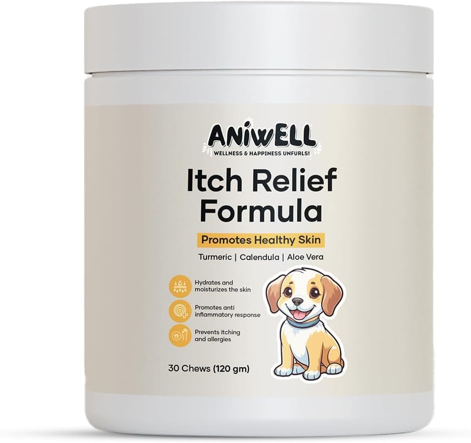 Itch Relief Formula for Dogs – Vitamin E & Borage Oil Supplement – Packed with Beneficial Fatty Acids for Healthy Skin – Seasonal Allergies Support Chews | Pack of 3