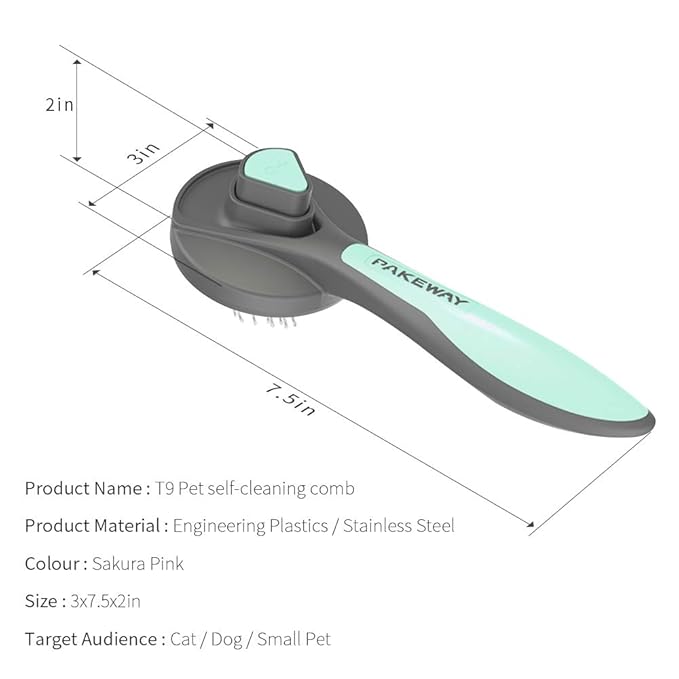 PAKEWAY Cat & Dog Grooming Brush - Self Cleaning, Release Button, Kitten & Pet Brush for Short, Medium & Long Hair (Green)