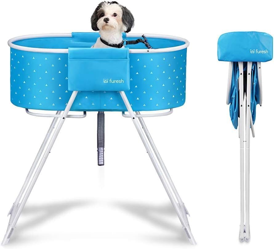 Little Dipper Dog Bath Tub and Wash Station for Bathing Shower and Grooming, Elevated Foldable and Portable, Indoor and Outdoor, for Small and Medium Size Dogs, Cats and Other Pet (Blue)