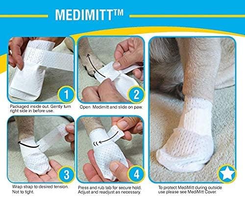 Medimitt Paw Bandages for Dogs, Cats and Pets – Stretchy Medical Booties, First Aid for Paws – Non Slip, Non Adhesive, Breathable, Disposable, Washable, Adjustable Strap, Value Pack (Small 20-Pack)