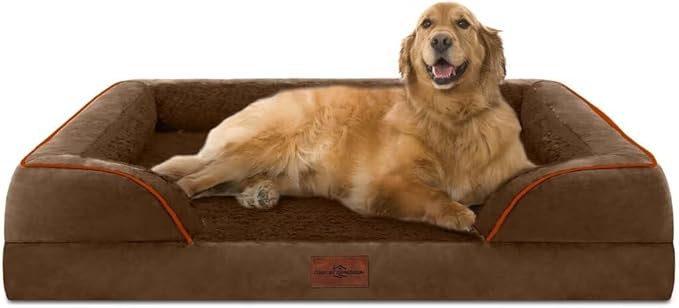 Comfort Expression Orthopedic Dog Bed for Extra Large Dogs 42x30 Inch, Waterproof Egg Crate Foam XL Pet Bed with Removable Bolsters, Dog Couch with Washable Cover & Non-Slip Bottom, Dark Brown