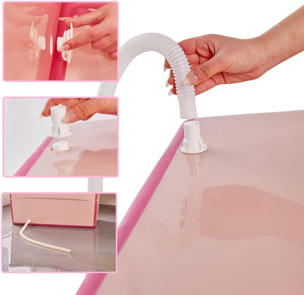 Portable Dog Bathtub for Large Dogs - 48.4Gal Foldable Pet Wash Station with Drain Plug, Insulated & Non-Slip Design for Indoor/Outdoor Bathing, Grooming, Camping（Pink）
