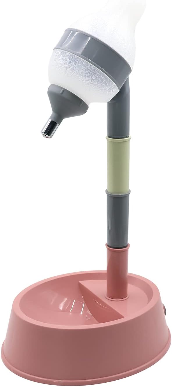 NACOCO Pet Standing Water Dispenser Cat Dog Standing Bowl with Detachable Pole Automatically Feeding Water Height Adjustable(Grey-Pink)