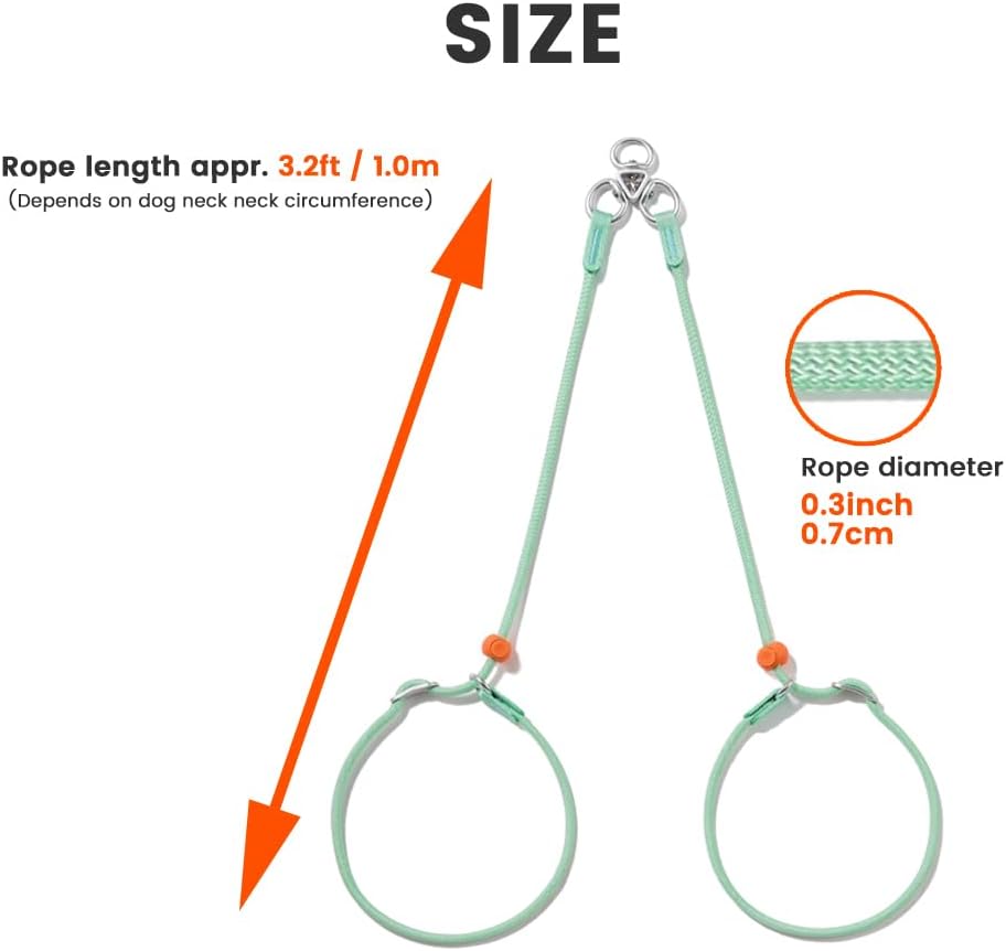 Howgo Double Slip Leash Slip Lead | Dual Dog Lead for 2 Dogs,360° Swivel No Tangle | Dog Training Nylon Leash and Collar | Double Clip Coupler and Splitter | Lightweight Aluminum (Multicolor, 3FT)