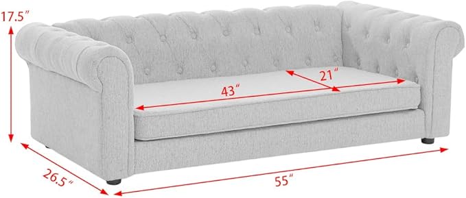 Dog Sofa Couch for Medium to Large Dogs, 55" Memory Foam Pet Sofa Couch with Washable Fabric, Durable Elevated Dog Bed with Legs, Removable Cushion for Medium and Large Dogs, Dark Grey
