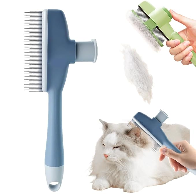 Pet Hair Removal Comb, 2025 New Flea Comb, Multifunctional Grooming Brush for Home Use, Portable Shedding Brush for Pet Owners (Blue)