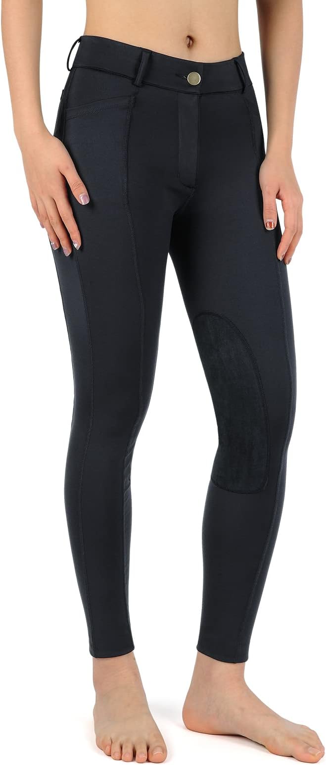 beroy Kids Horse Riding Knee-Patches Pants Girls Equestrian Front-Zip Breeches Legging with Pockets