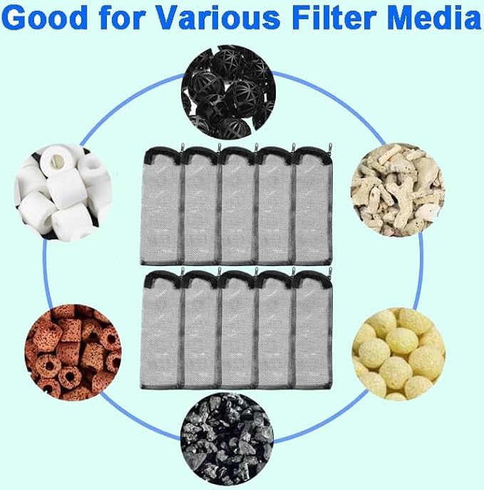 AQUANEAT 10pcs Aquarium Filter Media Bags, Fish Tank Coarse Mesh Bags with Plastic Zipper for Activated Carbon(3" x 8")