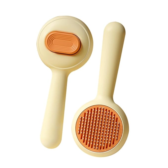 Pet Grooming Brush for Cats & Dogs –Cat Brushes for Indoor Cats, Cat Grooming Supplies –With Massage Function for Short & Long Hair, Removes Loose Fur & Undercoat – Self-Cleaning Slicker Brush (Beige)