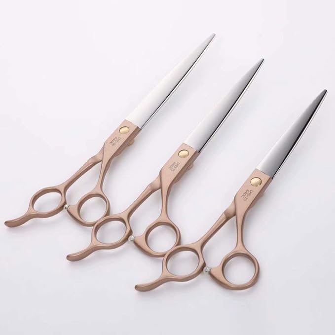 Fenice Peak 7'' Dog Straight Scissors for Grooming 440C Stainless Steel Rose Gold Professional Pet Trimming Scissors Sharp Blades Cutting for Dogs and Cats Shears