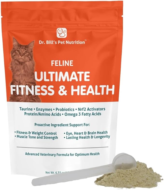 Dr. Bill’s Feline Ultimate Fitness & Health | Cat Multivitamin Powder - Daily Supplement | Weight Control, Joint, Brain, Heart & Immune Support | Omega 3s, Collagen, B Vitamins, Taurine, Amino Acids