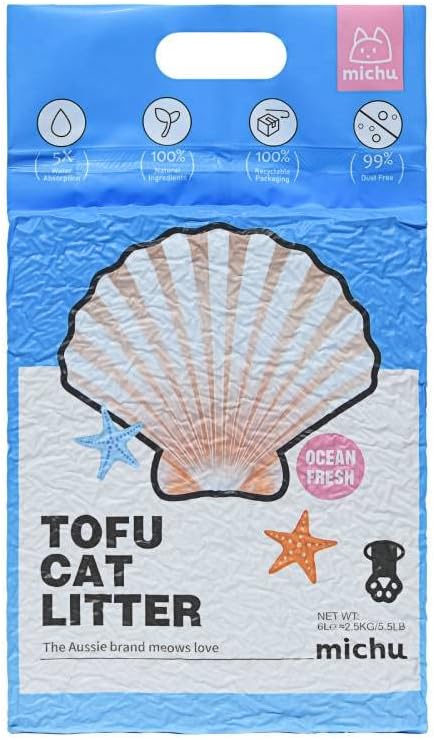 Tofu Cat Litter Natural Clumping Tofu Cat Litter, Fast Clumping and Easily Scoop-able 5.5lb/88oz 5 Scents - Ocean Fresh, 8 Pack