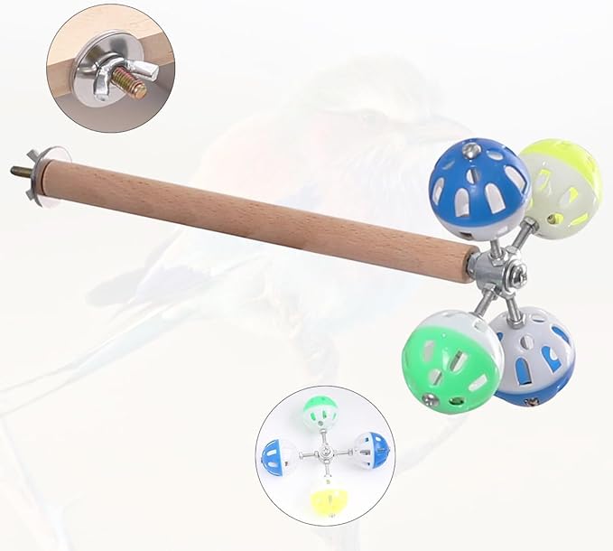 Bird Perch Toy with Rotating Balls, Parrot Stand, Spinning Perch Toy for Parakeets, Budgies, Cockatiels, Budgerigars, Conures, Parrotlets