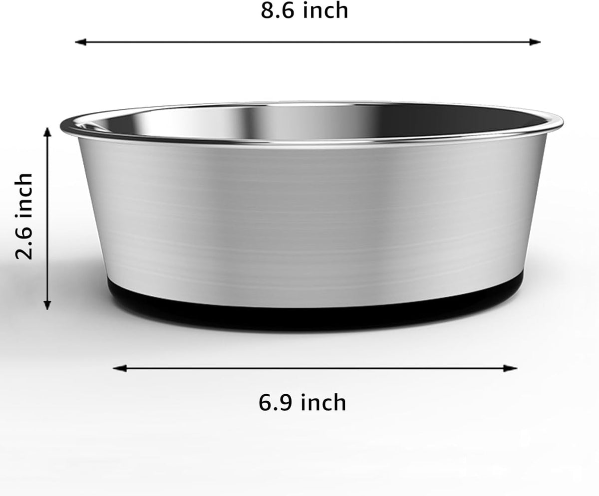 YINGFAN Stainless Steel Dog Bowls Set of 2, Metal Dog Bowls with Non-Slip Rubber Base, Durable Food and Water Bowl for Medium, Large Dogs, Holds 7 Cups, BPA-Free, Dishwasher Safe (Black)