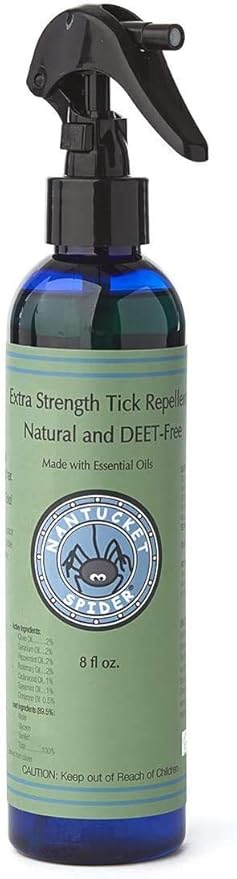 Nantucket Spider Extra Strength Tick Repellent Spray - 8 fl oz | Deet Free, Natural Tick Repellent for People | Made in The USA with 100% Organic Essential Oils