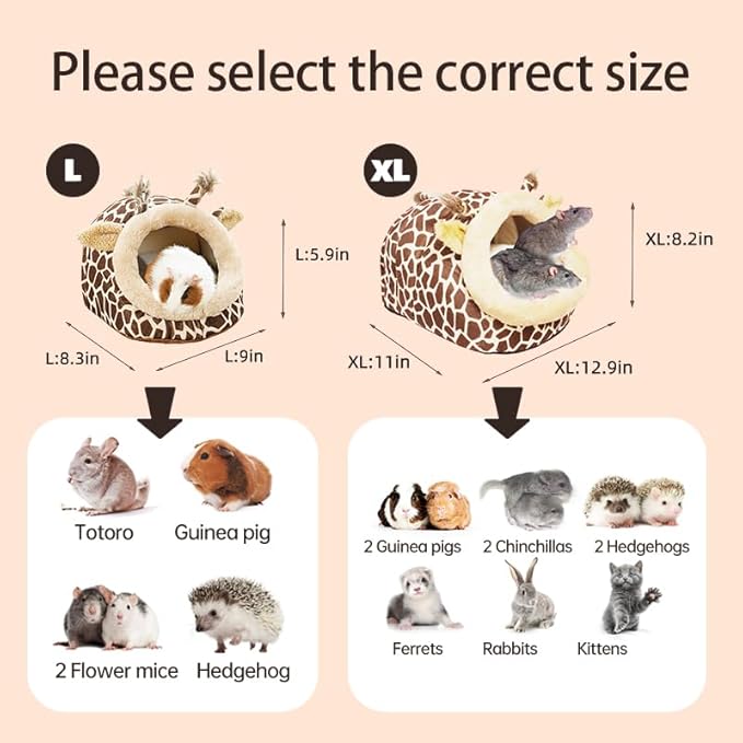 Guinea Pig Rat Bed Hideout for Rat Bearded Dragon Hedgehog Ferret to Sleep and Hide, Guinea Pig Cage Accessories Habitat Décor (Large, 2.Giraffes)