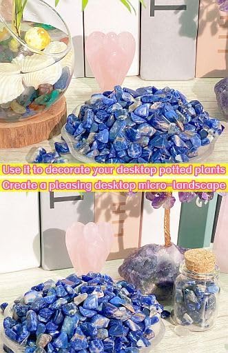 YATOJUZI Blue Sodalite 1LB Aquarium Gravel Rocks Bulk Wholesale Tumbled Crystals Stones Chips Crushed Reiki Energy Balancing Gemstones for Planters Vase Filler Fountain Fish Tank Potted Decor