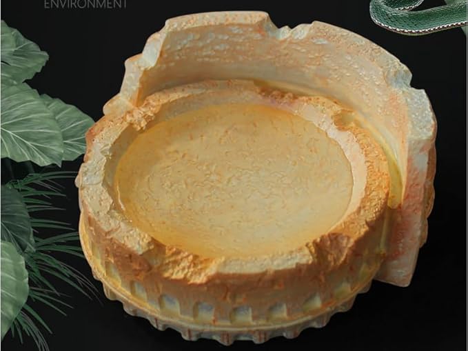 Food/Water Dish for Reptiles, Amphibians and Other Little Critters Water/Food Bowl, Made from Premium Resin (Colosseum (Orange Brown))
