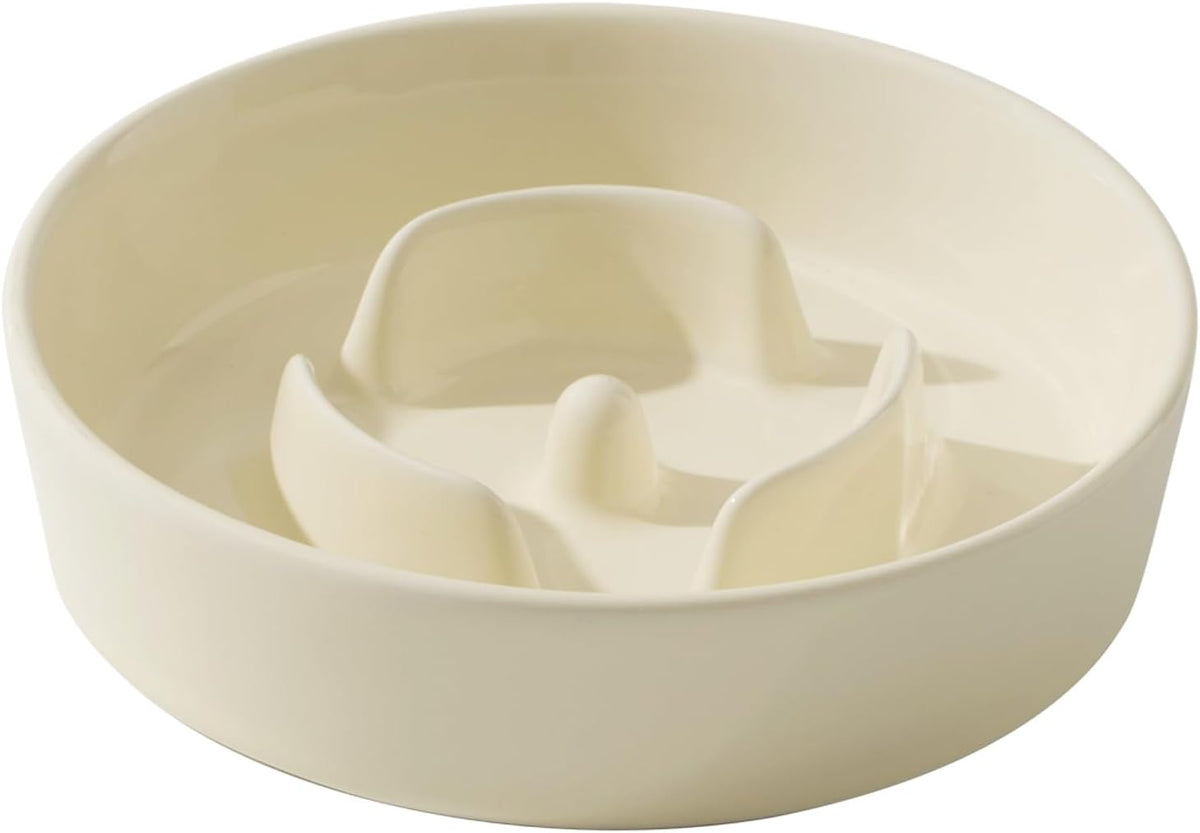 6.1inch Dog Bowl Slow Feeder Ceramic for Small Dog, Pet Slow Feeder, Stop Bloat, Preventing Choking(Single Bowl-Beige)