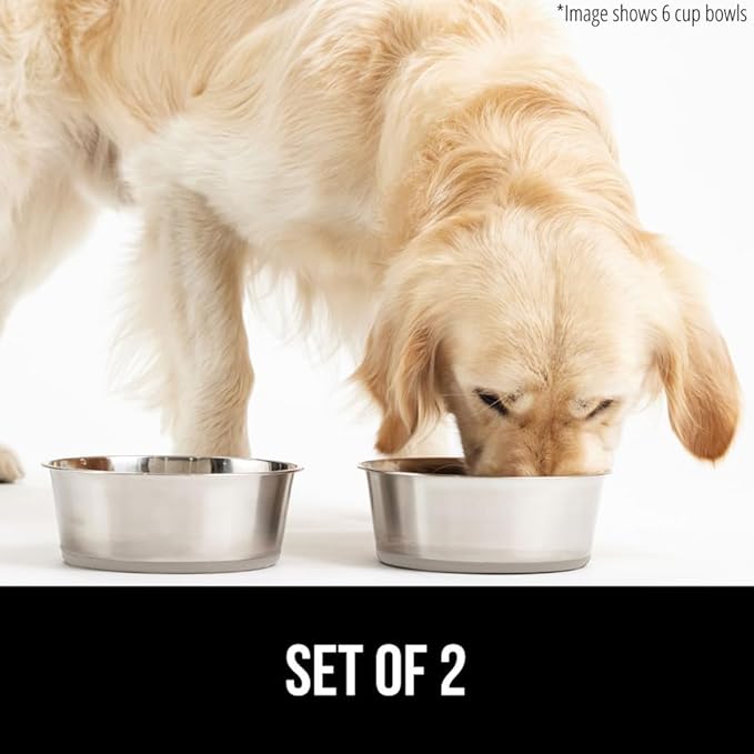 GORILLA GRIP Set of 2 Dog Bowls, Holds 4 Cups (32 fl oz), Heavy Duty Metal Food and Water Bowl for Feeding Dogs and Cats, Dishwasher Safe, Rust Resistant Stainless Steel, BPA Free Rubber Base, Beige