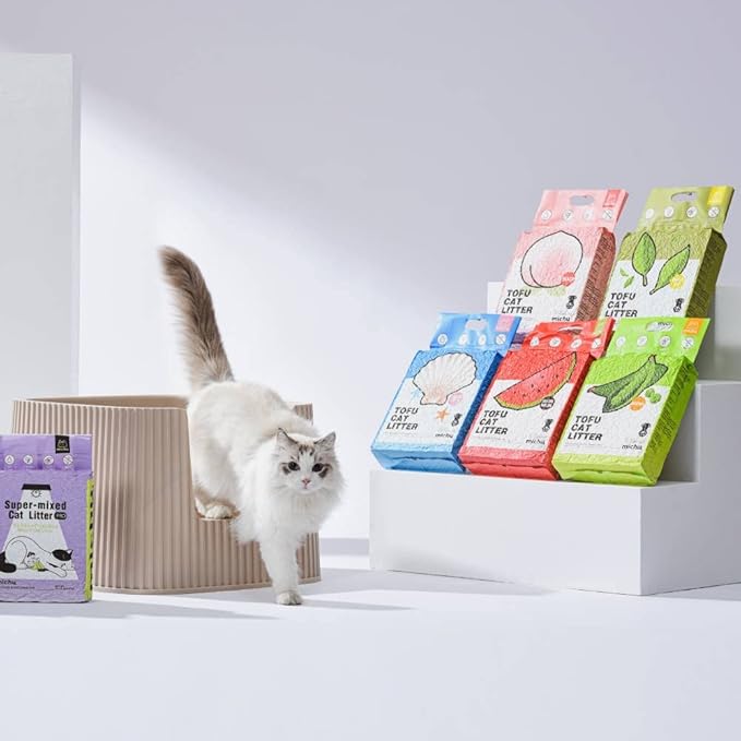 Tofu Cat Litter Natural Clumping Tofu Cat Litter, Fast Clumping and Easily Scoop-able 5.5lb/88oz 5 Scents - Rainbow Combo, 6 Pack