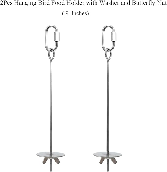 2pcs Hanging Bird Treat Skewer Parrot Fruit Feeder with Washer, 9 Inch Stainless Steel Bird Food Holder Parrot Fruit Food Skewer Parakeet Treat Holder Feeder for Parakeet Conure, LXLVOUEG