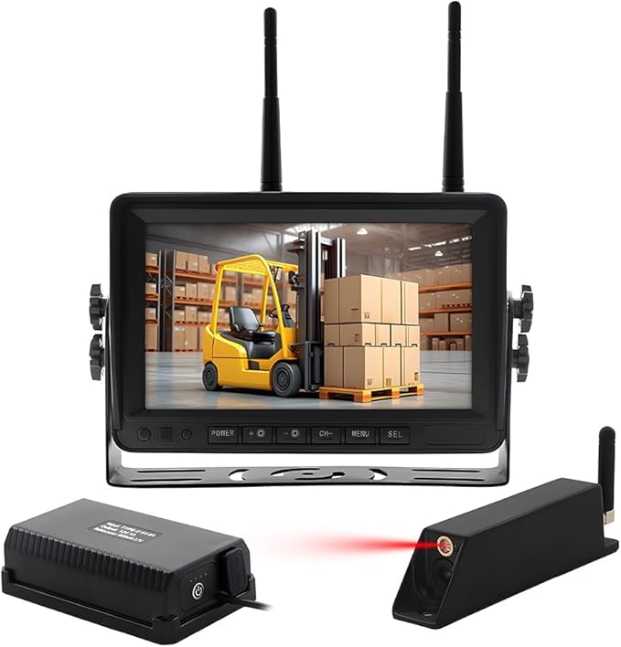 7-inch Forklift Reversing Monitor, HD Night Vision 1080P Magnetic Wireless Reversing Camera, Waterproof IP68, IR Laser Positioning Camera for Forklifts, Vans, Trucks and Trailers